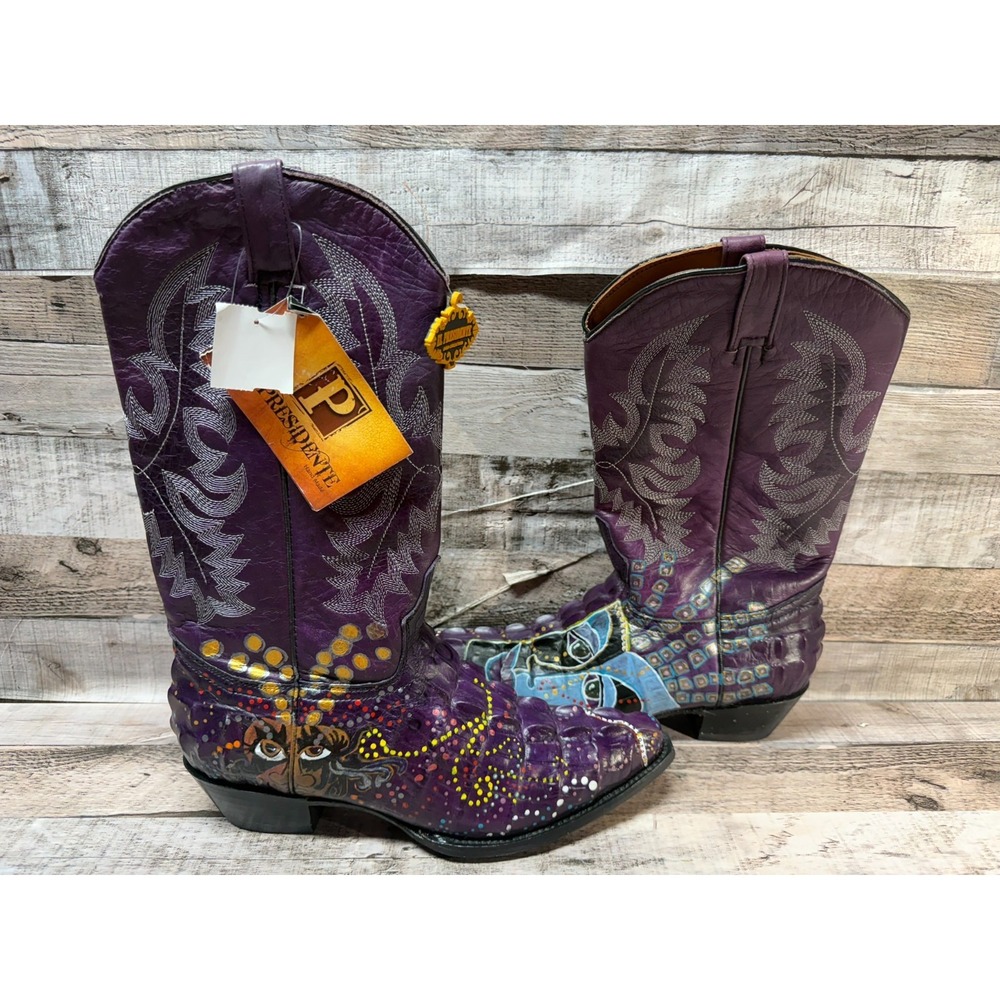 New El Presidente Gold Collection Cowboy Boots Mardi Gras Themed Size 9 US 28 MX
